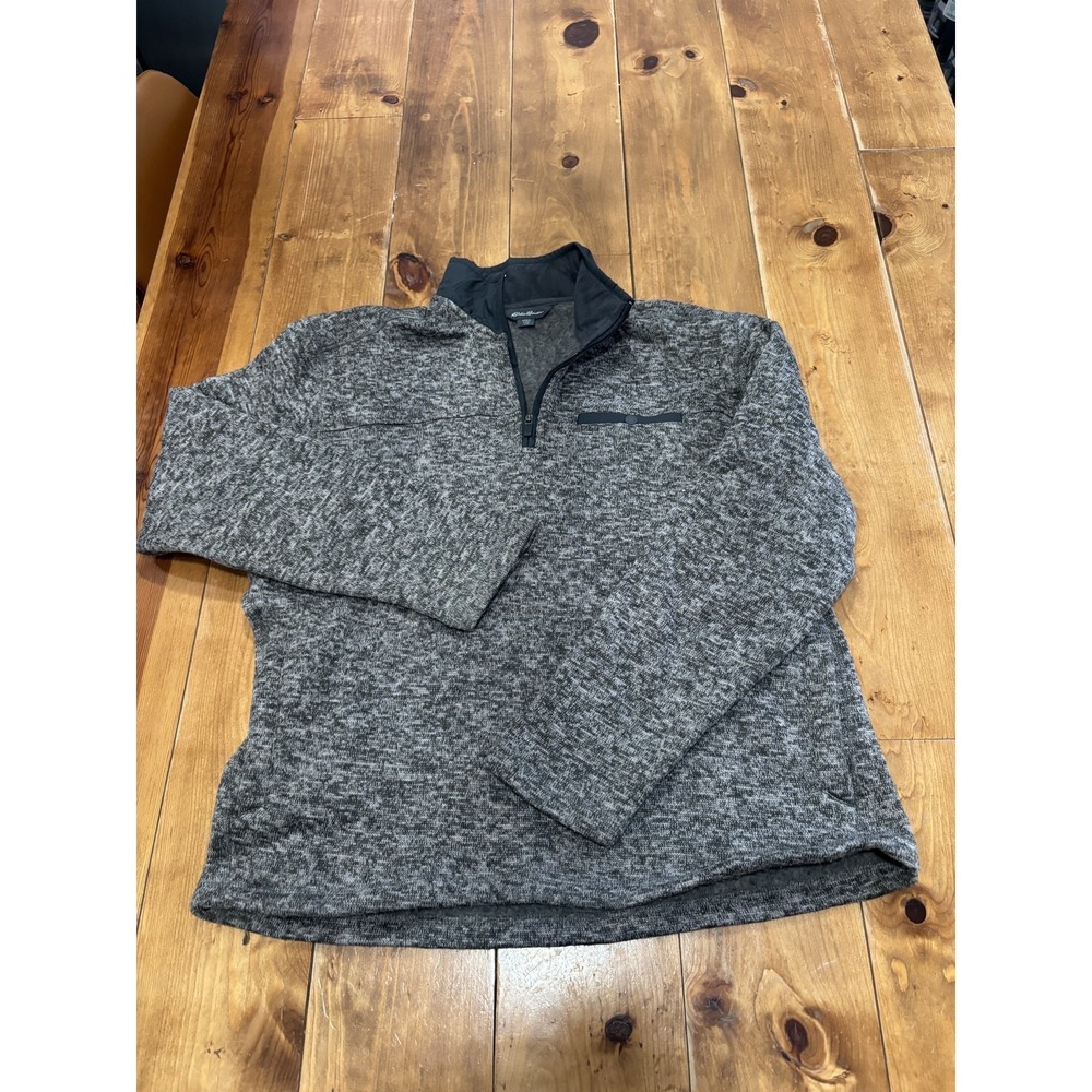 Eddie‎ Bauer Men's Large L Heather Gray Quarter Zip Fleece Pullover Sweater